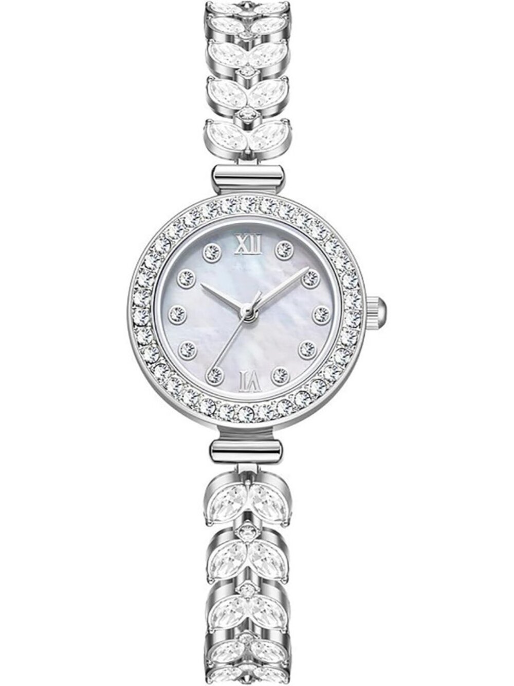 Women's Silver White Analog Quartz Petal Casual Bracelet Simulated Luxury Watch